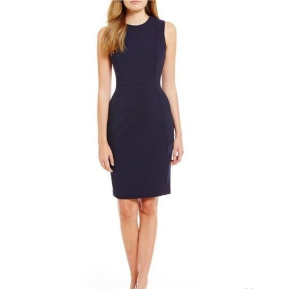 Calvin Klein Womens Princess Crepe Sleeveless Sheath Dress CD9C1A00 Navy Size 8 - Picture 1 of 9